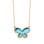 14k Diamond Turquoise Butterfly Necklace (2.0.cts.tw) - JewelryNest