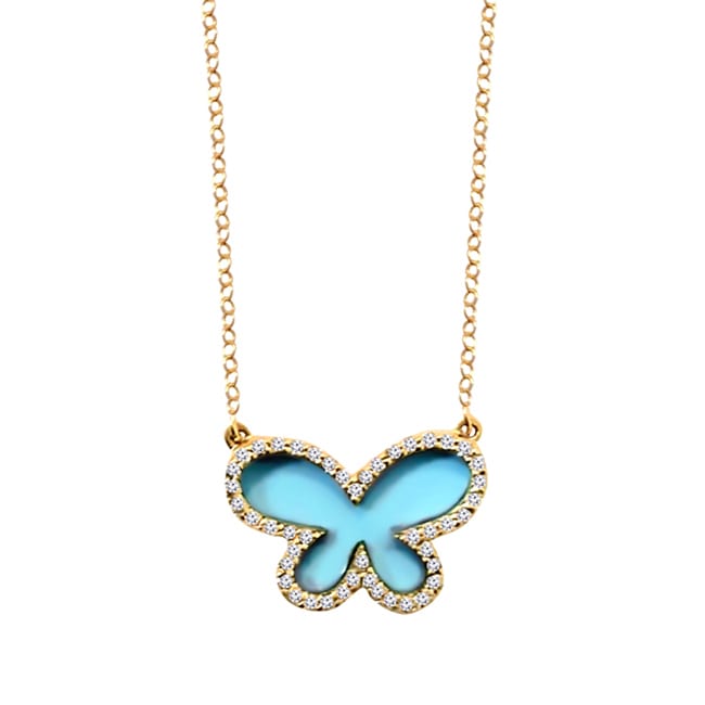 14k Diamond Turquoise Butterfly Necklace (2.0.cts.tw) - JewelryNest