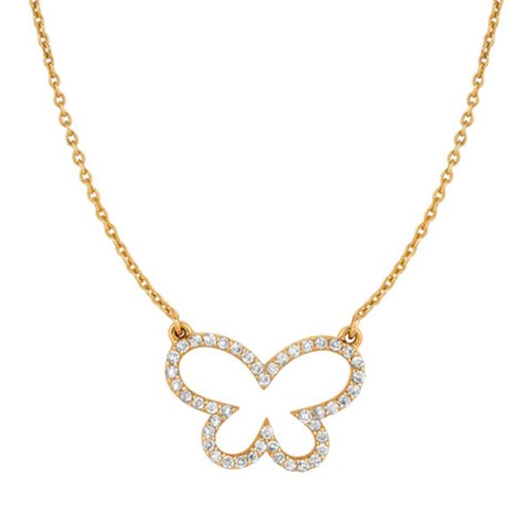 14k Yellow Gold Diamond Medium Butterfly Necklace (0.24.ct.tw) - JewelryNest