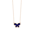 14k Gold Diamond Lapis Butterfly Necklace (1.40.cts.tw) - JewelryNest