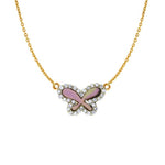 14k Gold Diamond Mother Of Pearl Butterfly Necklace (1.40.ct.tw) - JewelryNest