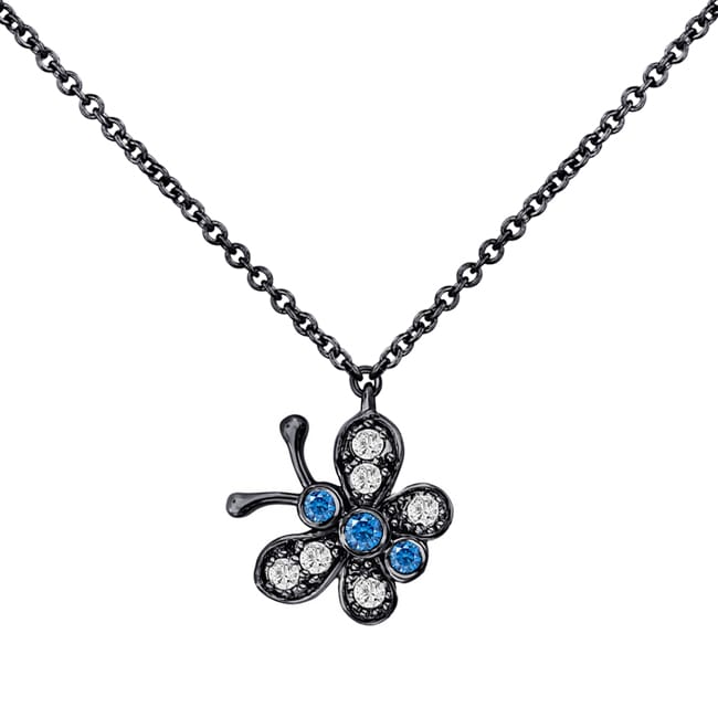 14k White - Blue Diamond Black Ruthenium Butterfly Necklace (0.33.ct.tw) - JewelryNest