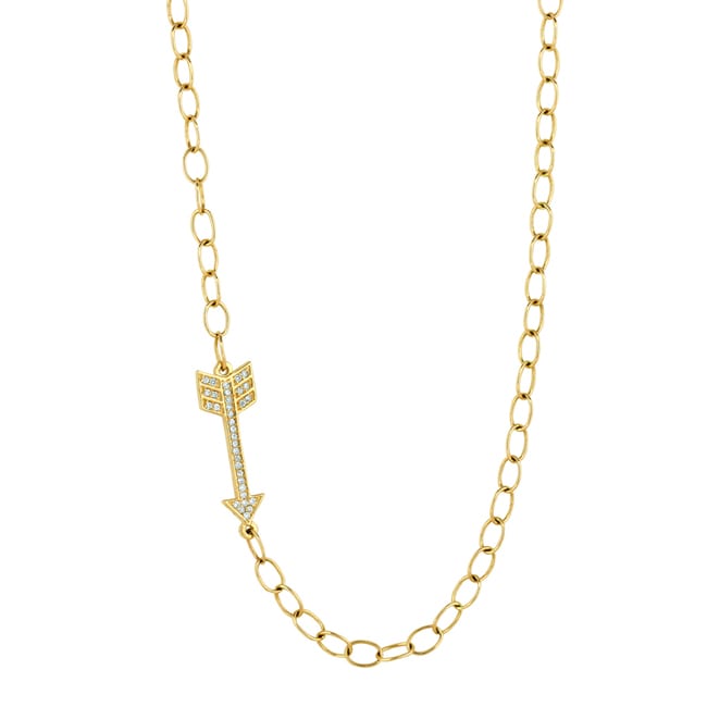 14k Yellow Gold Link Diamond Arrow Necklace (0.17.ct.tw) - JewelryNest