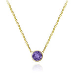 14k Gold Round Deep - Purple Amethyst Solitaire Necklace (1.10.cts.tw) - JewelryNest