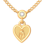 14k Solid Yellow Heart - Shaped Cherub Diamond Necklace (0.0.5.ct.tw) - JewelryNest