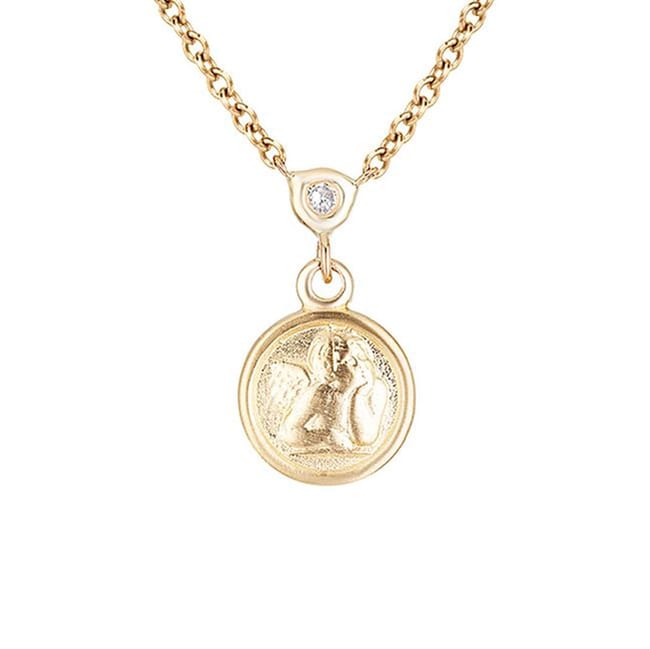 14k Solid Yellow Gold Mini Cherub Diamond Necklace (0.0.3.ct.tw) - JewelryNest