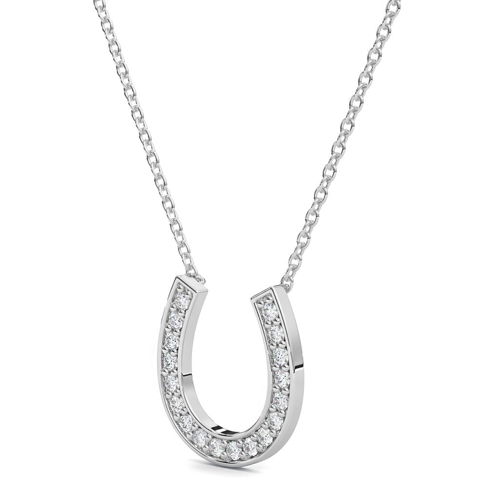 14k Horse - Shoe Solid Gold Diamond Pendant Necklace (0.36.ct.tw) - JewelryNest