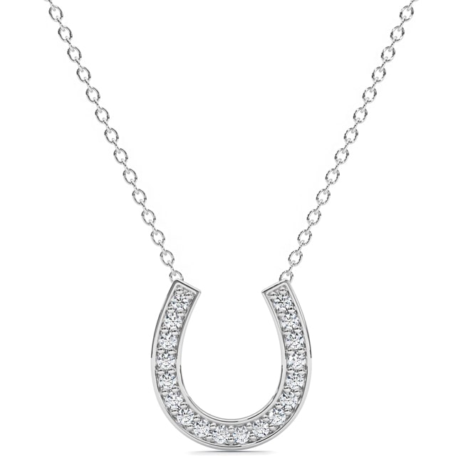 14k Horse - Shoe Solid Gold Diamond Pendant Necklace (0.36.ct.tw) - JewelryNest