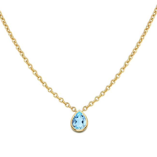 14k Gold Blue Topaz Teardrop Solitaire Necklace (1.5.cts.tw) - JewelryNest