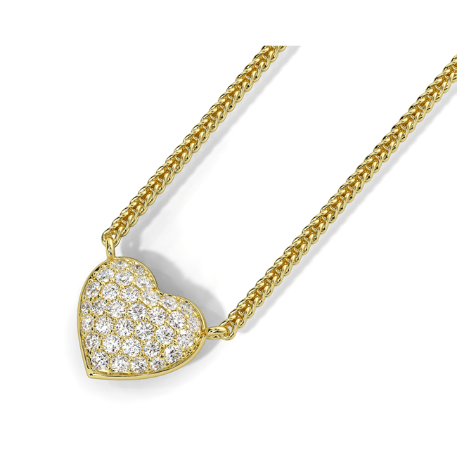 14k Solid Gold Diamond Puffed Heart - shaped Necklace (0.36.ct.tw) - JewelryNest