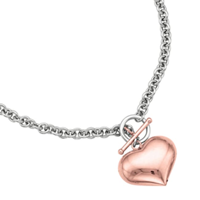 Sterling Silver Toggle Pink Heart - Shaped Necklace (25.0.gr.tw) - JewelryNest