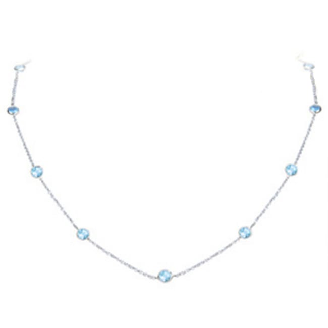 14k Gold Round Blue Topaz By The Yard Necklace (1.20.cts.tw) - JewelryNest