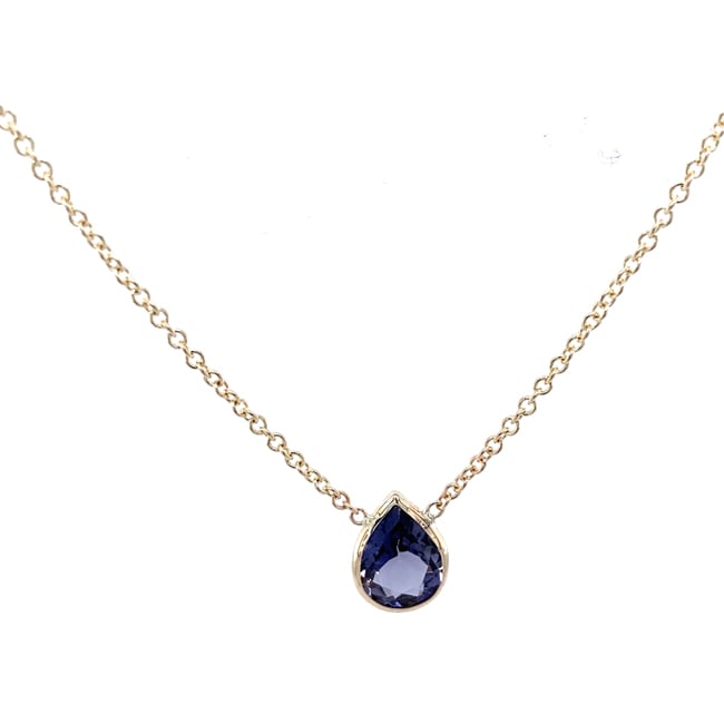 14k Solid Gold Pear - Shaped Iolite Solitaire Necklace (1.20.ct.tw) - JewelryNest