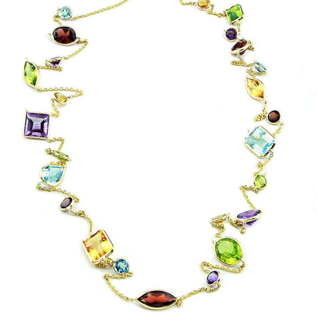 14k Gold Multi - colored Gemstones Stationary Necklace (45.0.cts.tw) - JewelryNest
