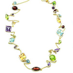 14k Gold Multi - colored Gemstones Stationary Necklace (45.0.cts.tw) - JewelryNest