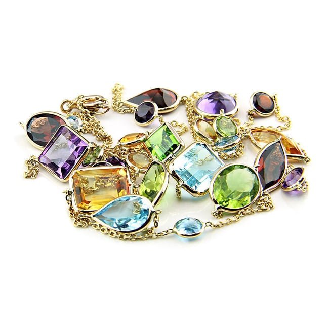 14k Gold Multi - colored Gemstones Stationary Necklace (45.0.cts.tw) - JewelryNest