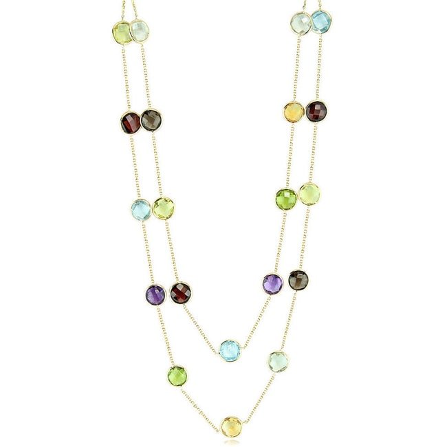 14k Checkerboard Fancy Rose - Cut Gemstone By The Yard Necklace (32.0.cts.tw) - JewelryNest