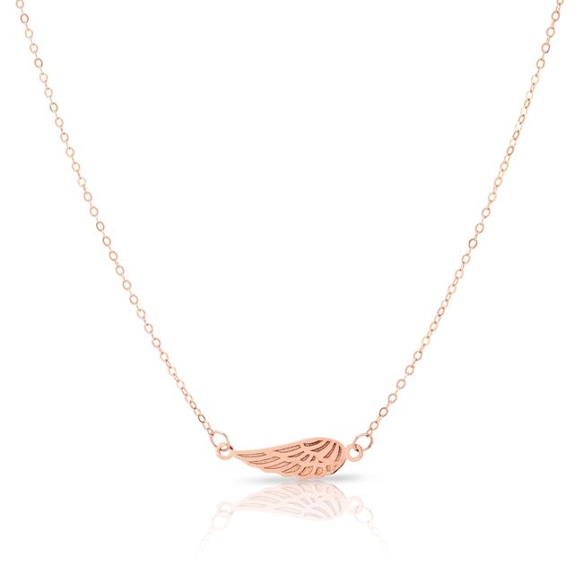 14k Rose Gold Angel Wing pendant Necklace (1.9.gr.tw) - JewelryNest