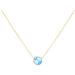 14k Gold Round Blue Topaz Solitaire Necklace (1.10.cts.tw) - JewelryNest