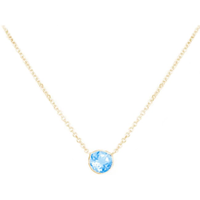 14k Gold Round Blue Topaz Solitaire Necklace (1.10.cts.tw) - JewelryNest