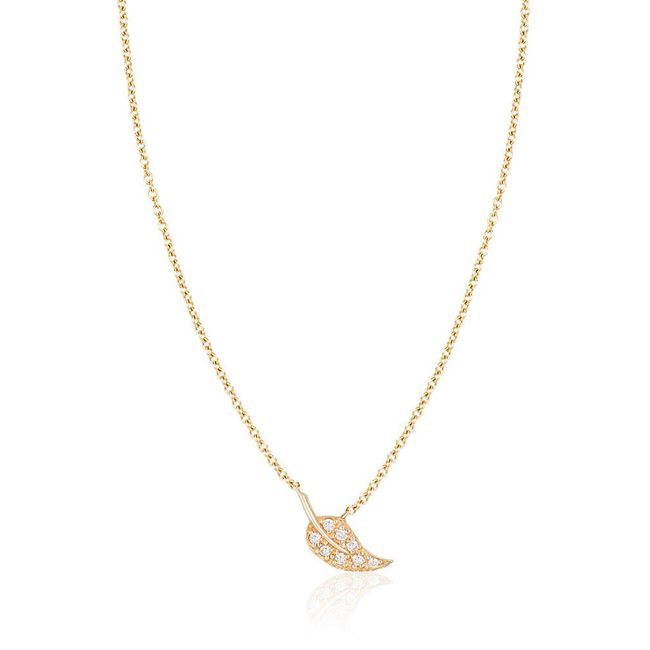 14K Yellow Gold Diamond Leaf Climber Necklace (0.16.ct.tw) - JewelryNest