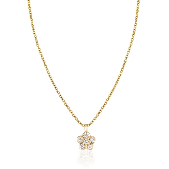 14k Solid Yellow Mini Diamond Flower Necklace (0.04.ct.tw) - JewelryNest