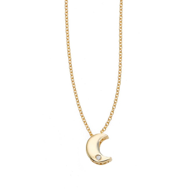 14k Solid Gold Half Moon Diamond Necklace (0.05.ct.tw) - JewelryNest