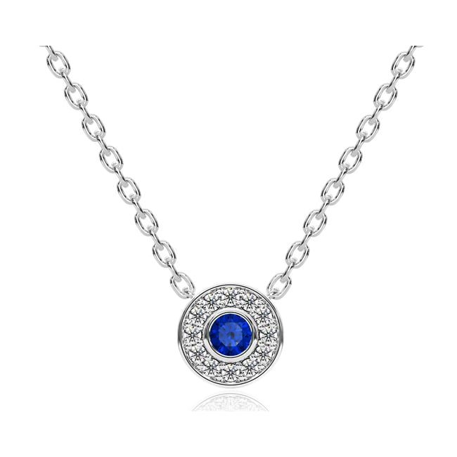 14k White Gold Diamond Sapphire Donut Gallery Back Necklace (0.76.ct.tw) - JewelryNest