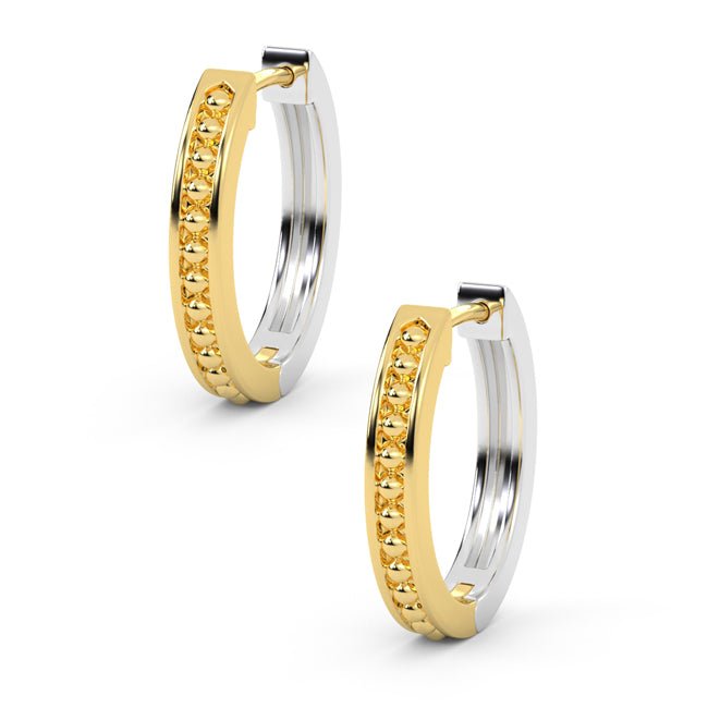 14k Solid Gold Oval Two - Tone Caviar Huggie Earrings (6.3.gr.tw) - JewelryNest