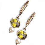 14k Gold Oval Peridot Pearl Drop Earrings (2.70.cts.tw) - JewelryNest