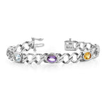 14k White Gold Oval - Cut Multi Colored Gemstone Bracelet (6.0.cts.tw) - JewelryNest