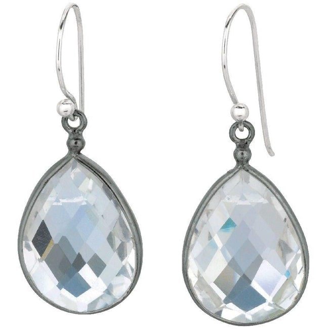 Black Rhodium Silver Rock CheckerBord Crystal Drop Earring (7.0.cts.tw) - JewelryNest