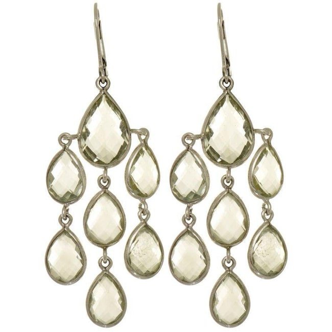 Silver Green Amethyst Chandelier Drop Earrings (27.0.cts.tw) - JewelryNest