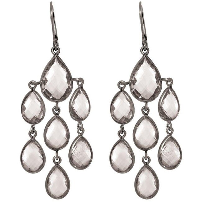 Silver White Quartz Checkerboard Chandelier Dangle Earrings (27.0.cts.tw) - JewelryNest