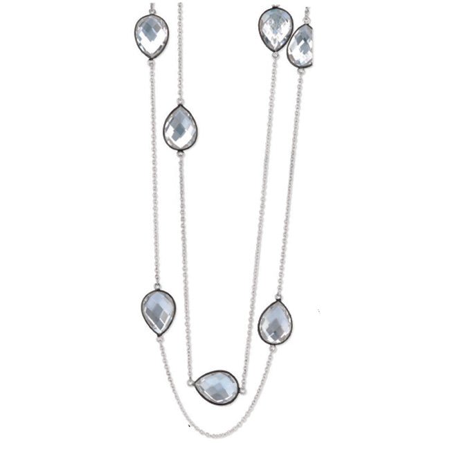 Black Rhodium Silver Rock Crystal Necklace (25.0.cts.tw) - JewelryNest