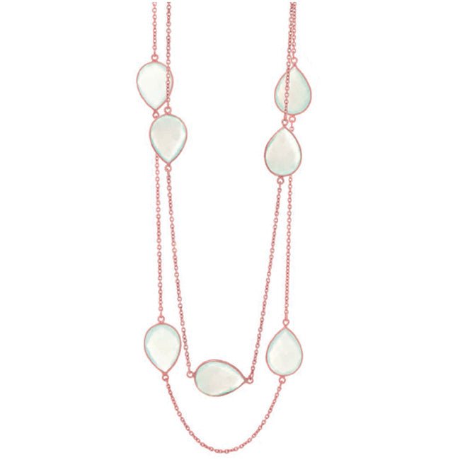 Rose Gold Silver Chalcedony Aqua Necklace (25.0.cts.tw) - JewelryNest