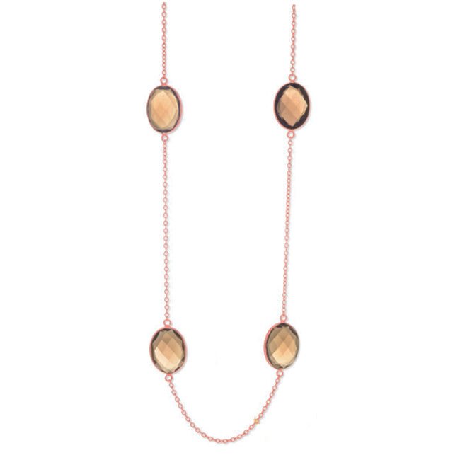 Rose Gold Silver Smoky Topaz By The Yard Necklace (32.0.cts.tw) - JewelryNest