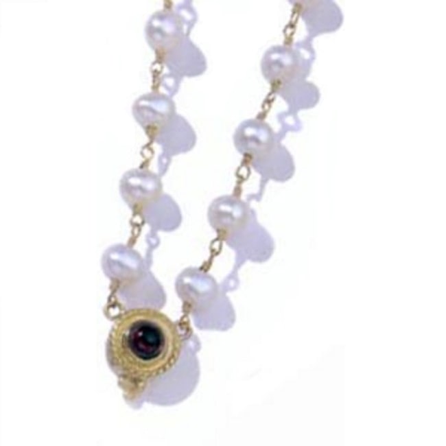 14k Solid Yellow Gold Round Garnet Grape Pearls Necklace - JewelryNest