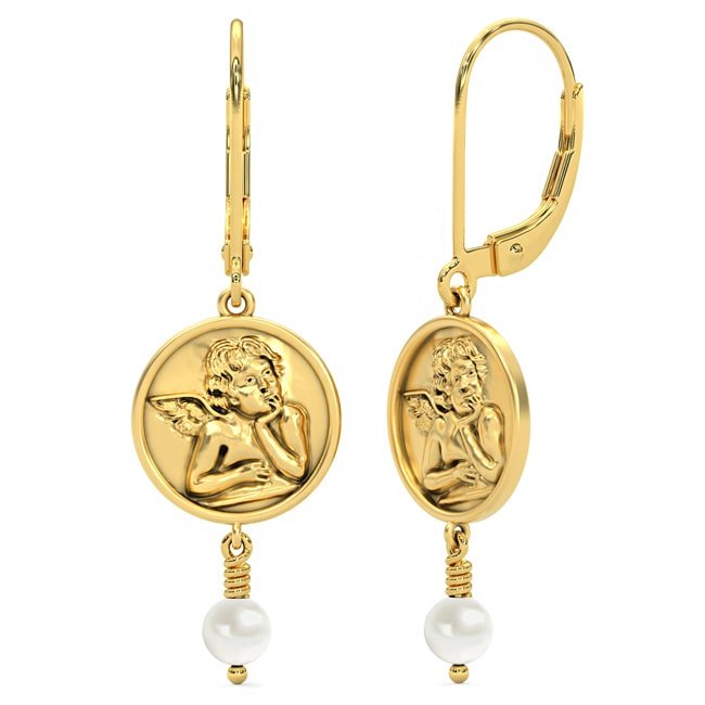 14k Solid Gold Large Angel Pearl Drop Earring (2.8 gr.tw) - JewelryNest