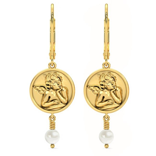 14k Solid Gold Large Angel Pearl Drop Earring (2.8 gr.tw) - JewelryNest