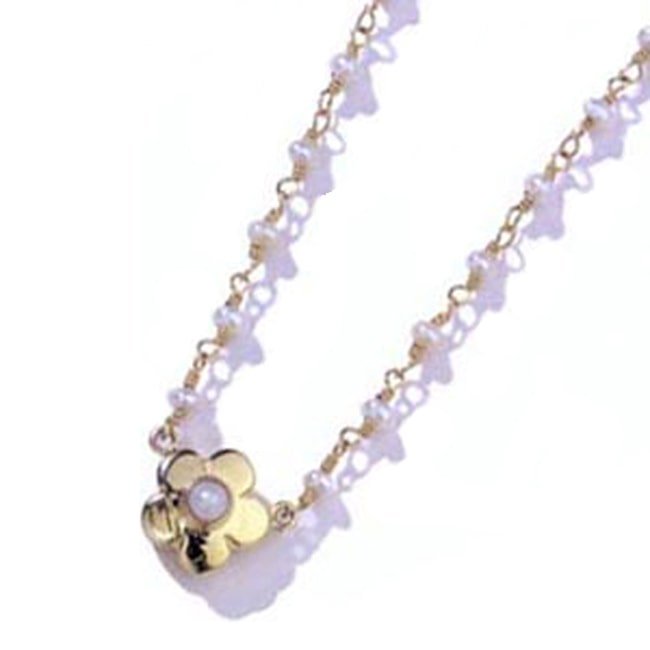 14k Solid Yellow Gold Cultured Freshwater Pearls Daisy Necklace - JewelryNest