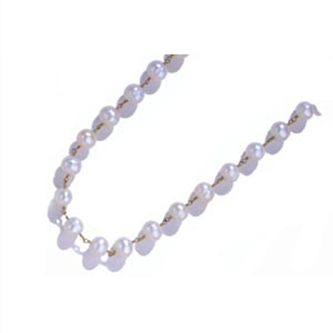 14k Yellow Gold White Cultured Freshwater Pearls By the Yard Necklace - JewelryNest