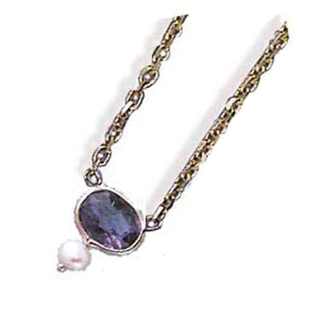 14k Gold Oval Amethyst Pearl Solitaire Necklace (1.30.cts.tw) - JewelryNest
