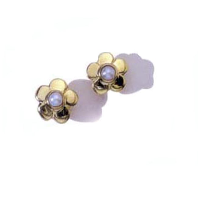 14k Solid Gold Small Daisy Pearl Earrings (3.5.gr.tw) - JewelryNest