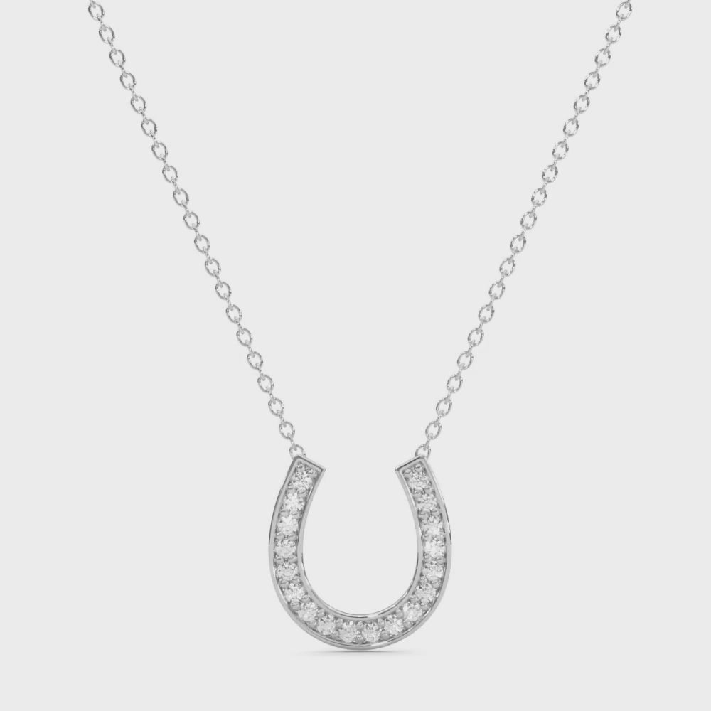 14k Horse-Shoe Solid Gold Diamond Pendant Necklace Video