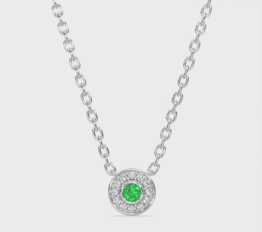 14k White Gold Diamond Emerald Donut Gallery Back Necklace Video