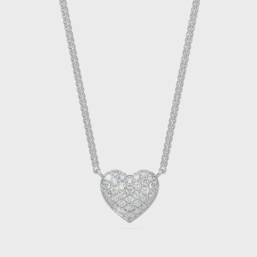 14k Gold Diamond Puffed Heart-Shaped Necklace  Video