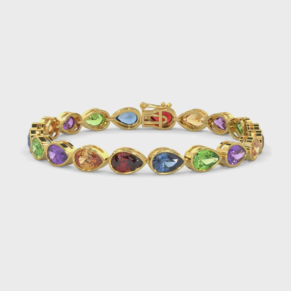 14k Gold Multi Pear-Shape Gemstone Tennis Bracelet Video