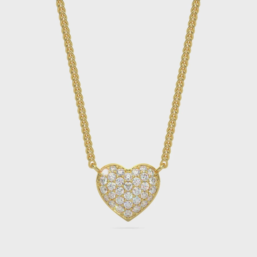 14k Solid Gold Diamond Puffed Heart-shaped Necklace Vdeo