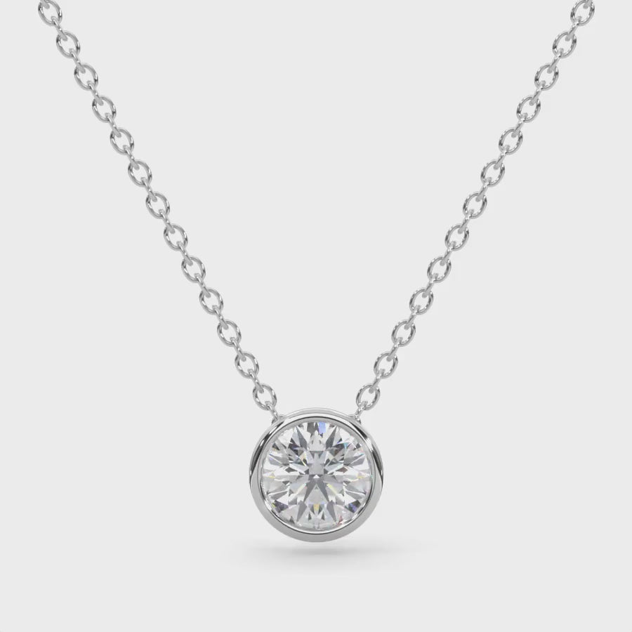 14k Solid Gold Round Diamond Solitaire Necklace Video